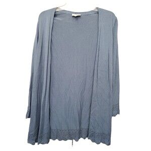 Loft Blue Rayon Pointelle Long Sleeve Open Front Cardigan Size Medium